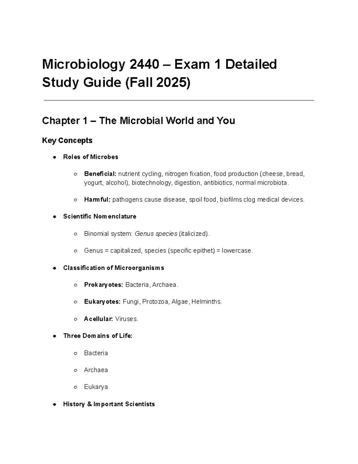 Microbiology 2440 Exam 1 Study Guide: Key Concepts and Practice ...