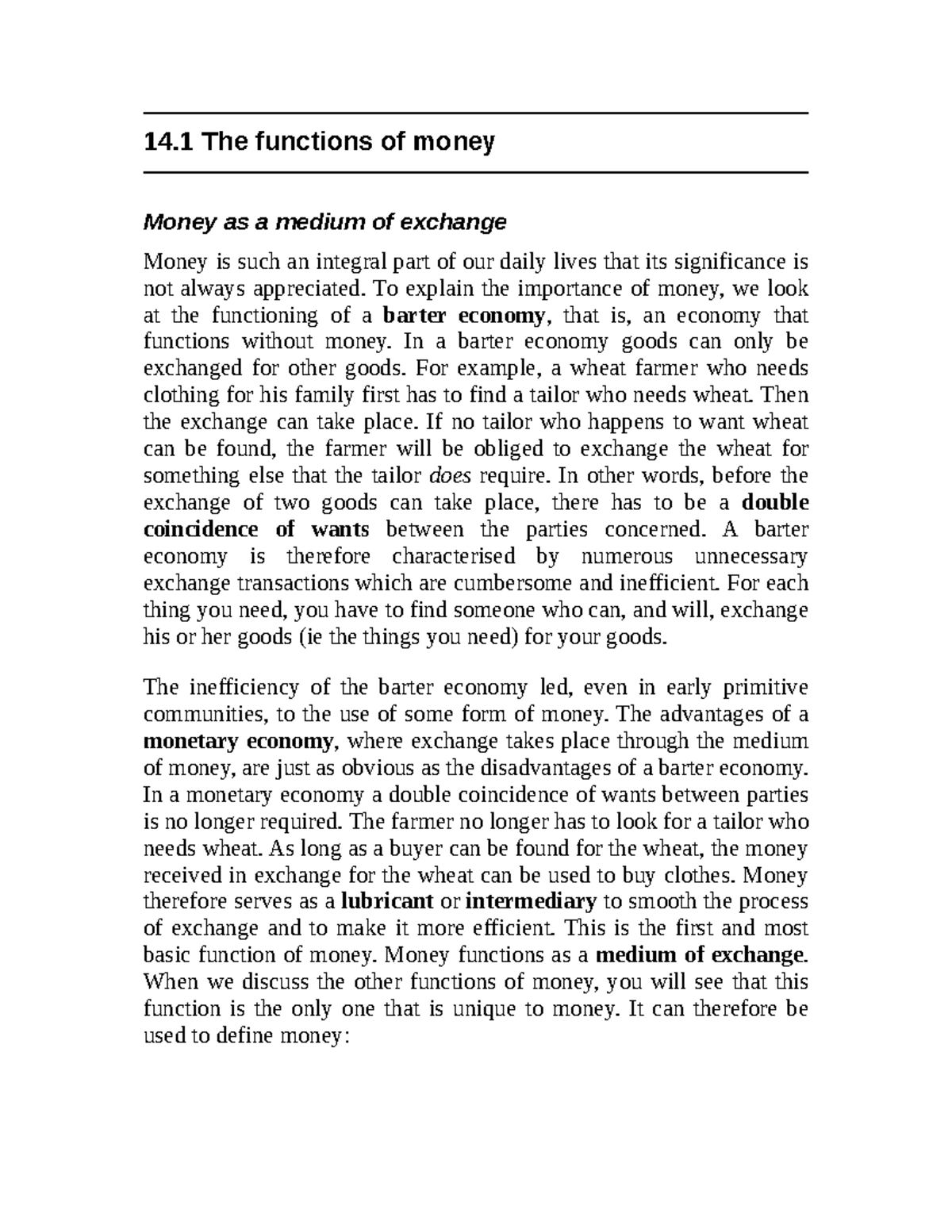 Economics 101: Functions of Money and Its Role in Exchange - Studocu