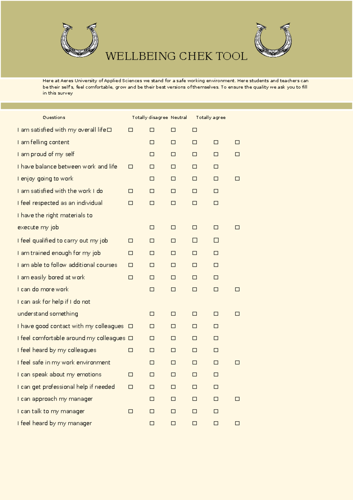 WELLBEING CHECK TOOL: Ensuring a Safe Environment at Aeres University ...