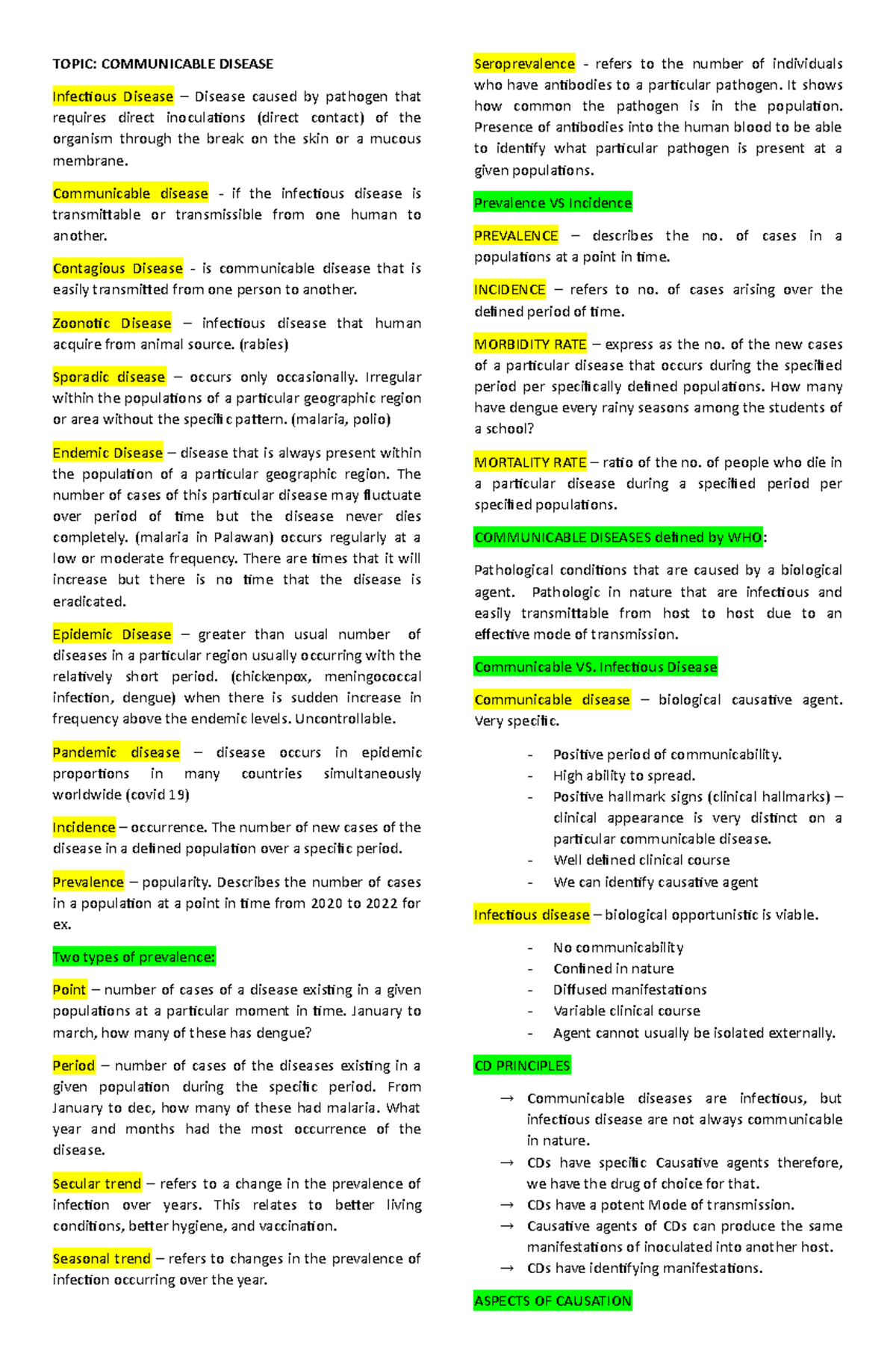 CD 101: Lecture Notes on Communicable Diseases and Their Impact - Studocu