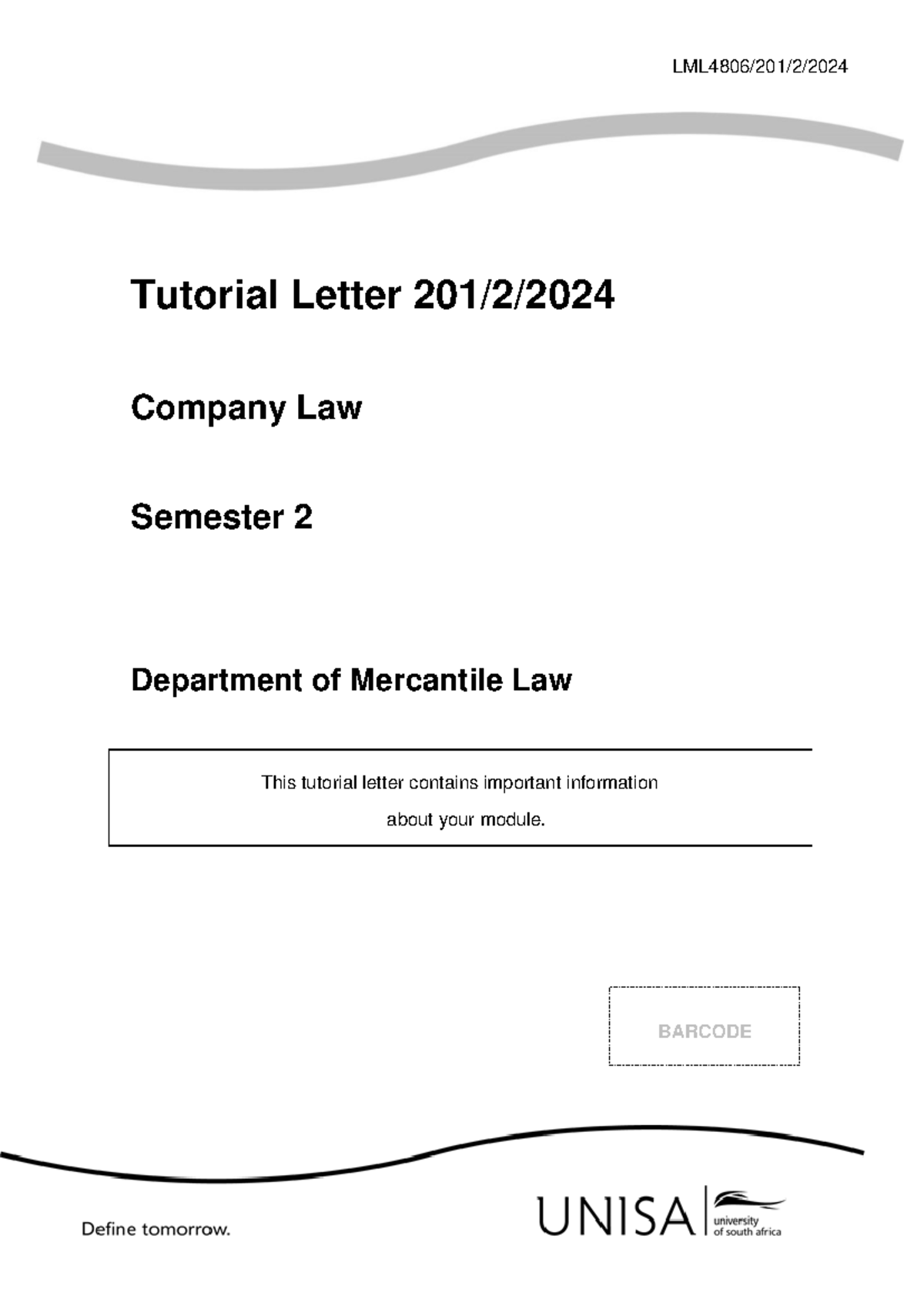 LML4806 2024 TL 201 2 E - Tutorial Letter 201: Company Law Updates ...