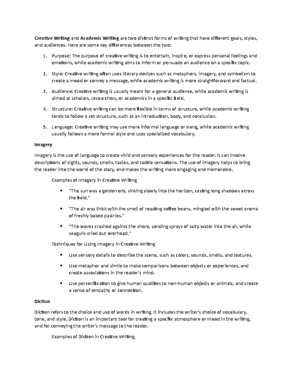Creative Writing Lesson 1: Purpose, Imagery, Diction & Figures - Studocu