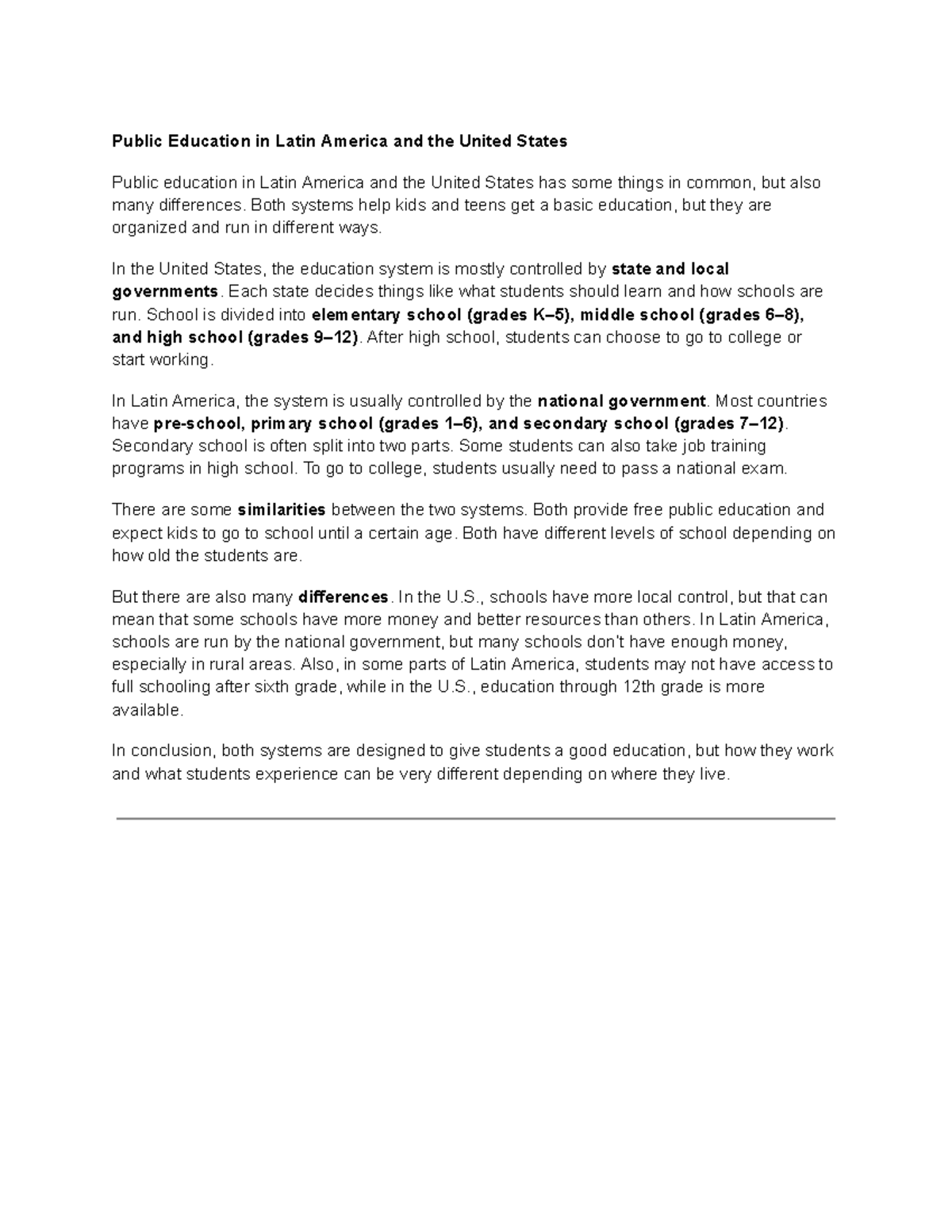Public Education in Latin America and the U.S. - Comparative Analysis ...