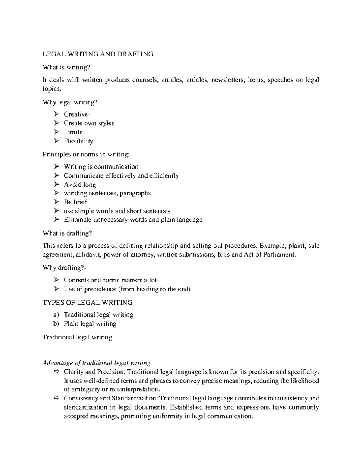 Legal Writing and Drafting Principles - LS 103 Lecture Notes - Studocu