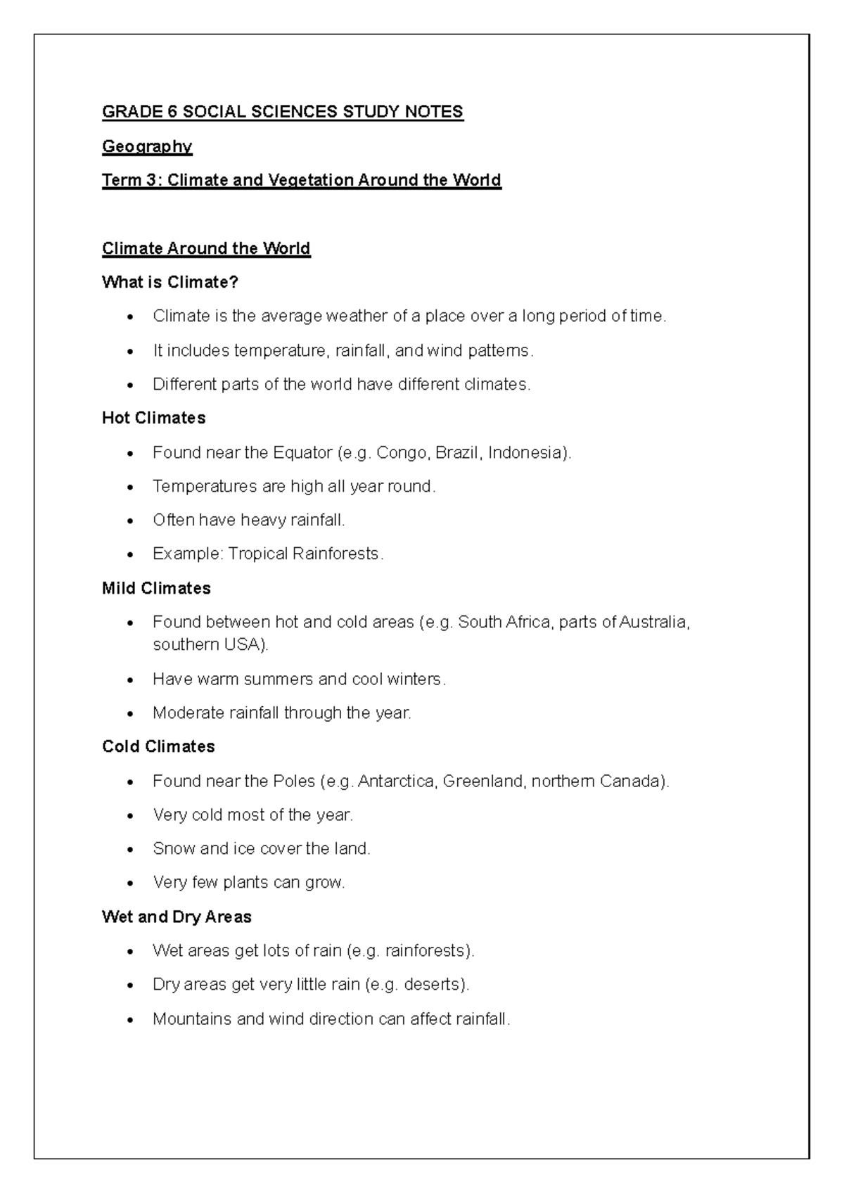 Grade 6 Social Sciences Study Notes: Geography & Democracy Term 3 - Studocu