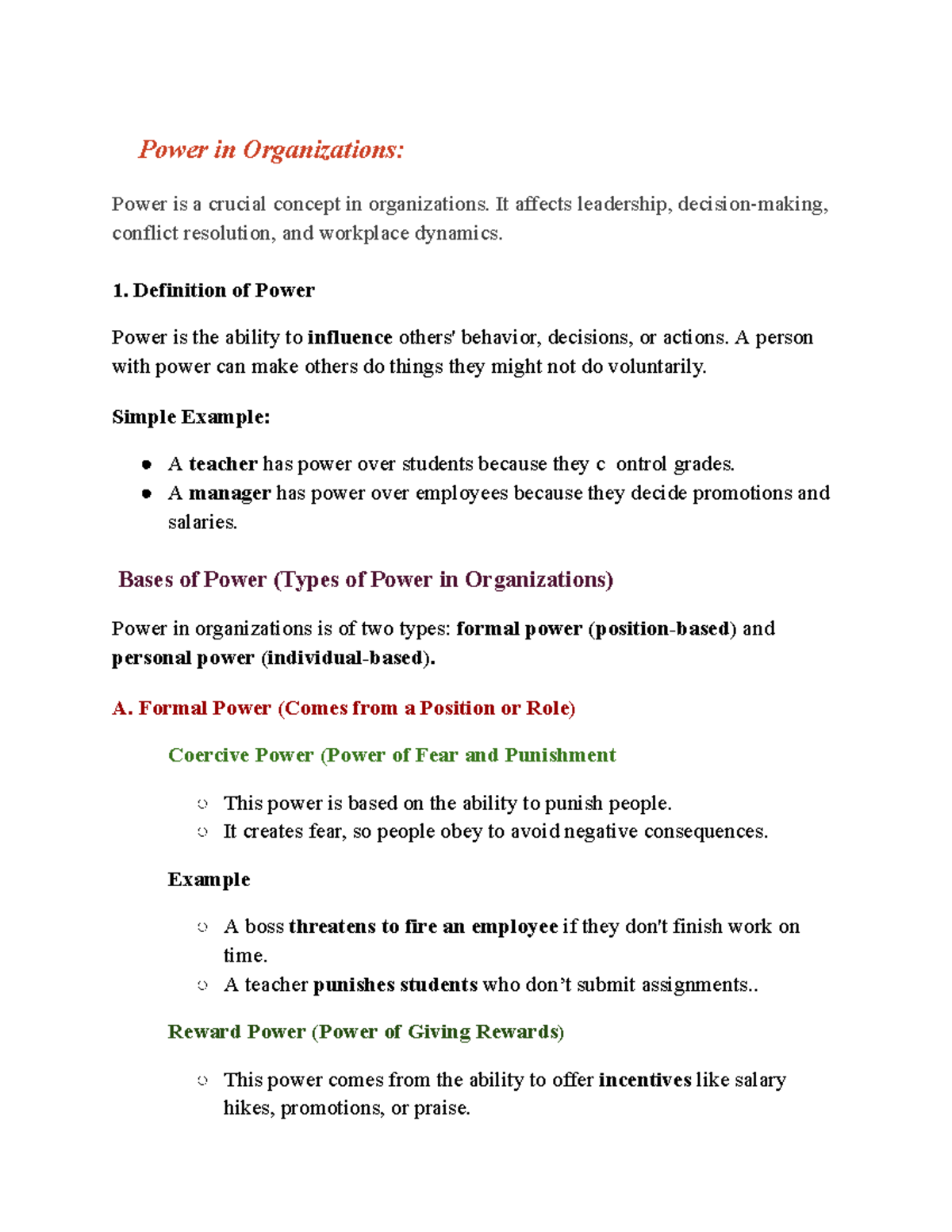 M 2 Power Conflict OB FULL Notes , isha cgc - Power in Organizations ...