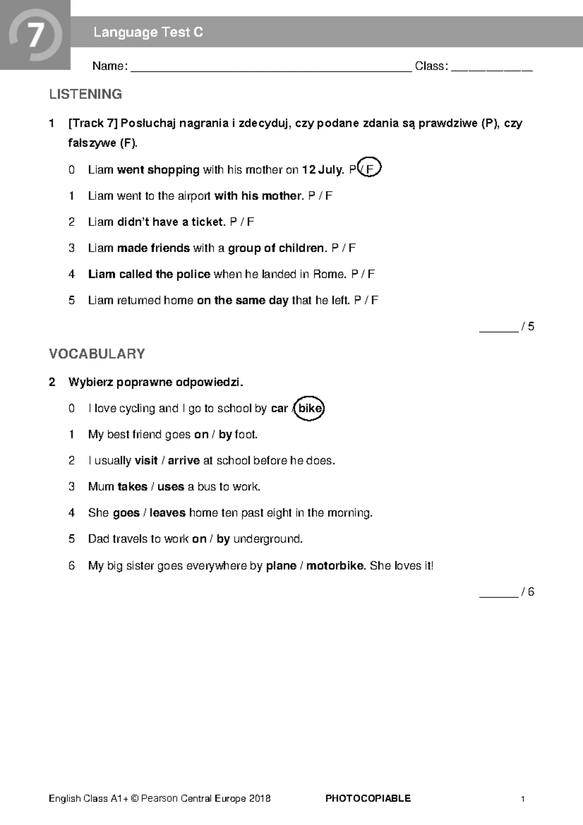 EC A1P - Unit 7 Answer Key: Vocabulary & Grammar Exercises - Studocu