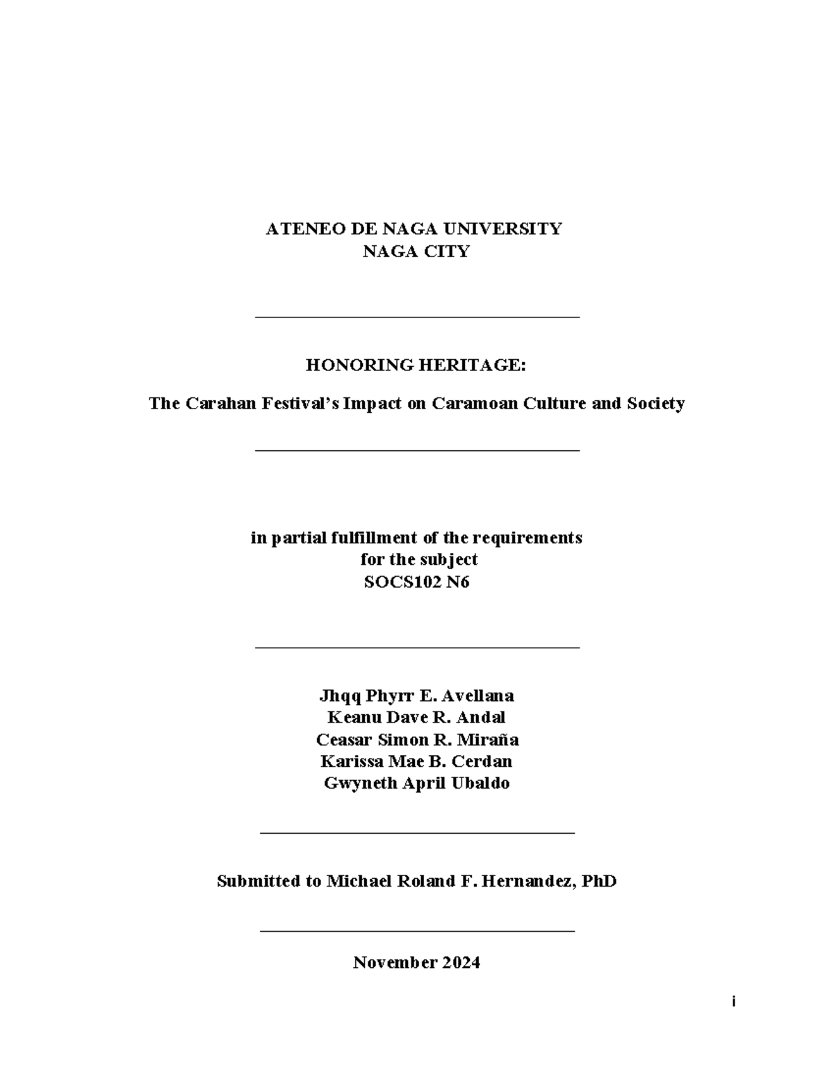 Honoring Heritage Thesis Paper - ATENEO DE NAGA UNIVERSITY NAGA CITY ...