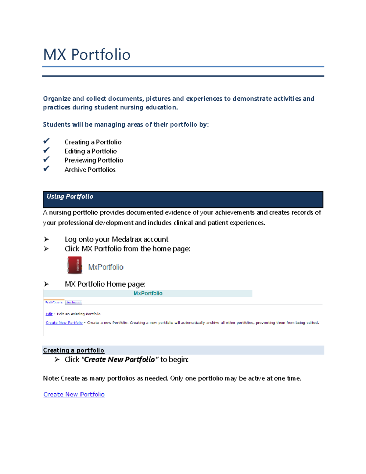 MX Portfolio Creation & Management Instructions for Nursing Students ...