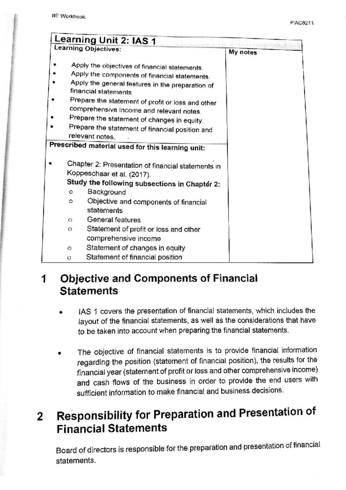 IAS 1 Learning Objectives & Financial Statements Overview FIAC6211 ...