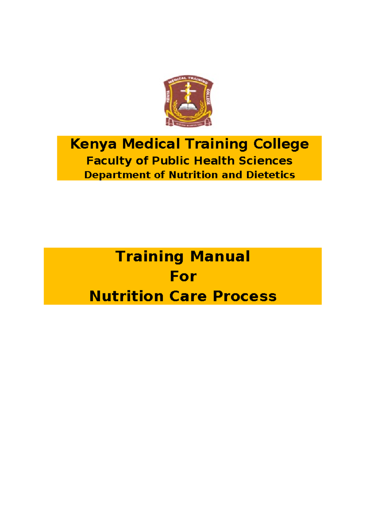 Training Manual: Nutrition Care Process - EMBU Draft (KMTC) - Studocu