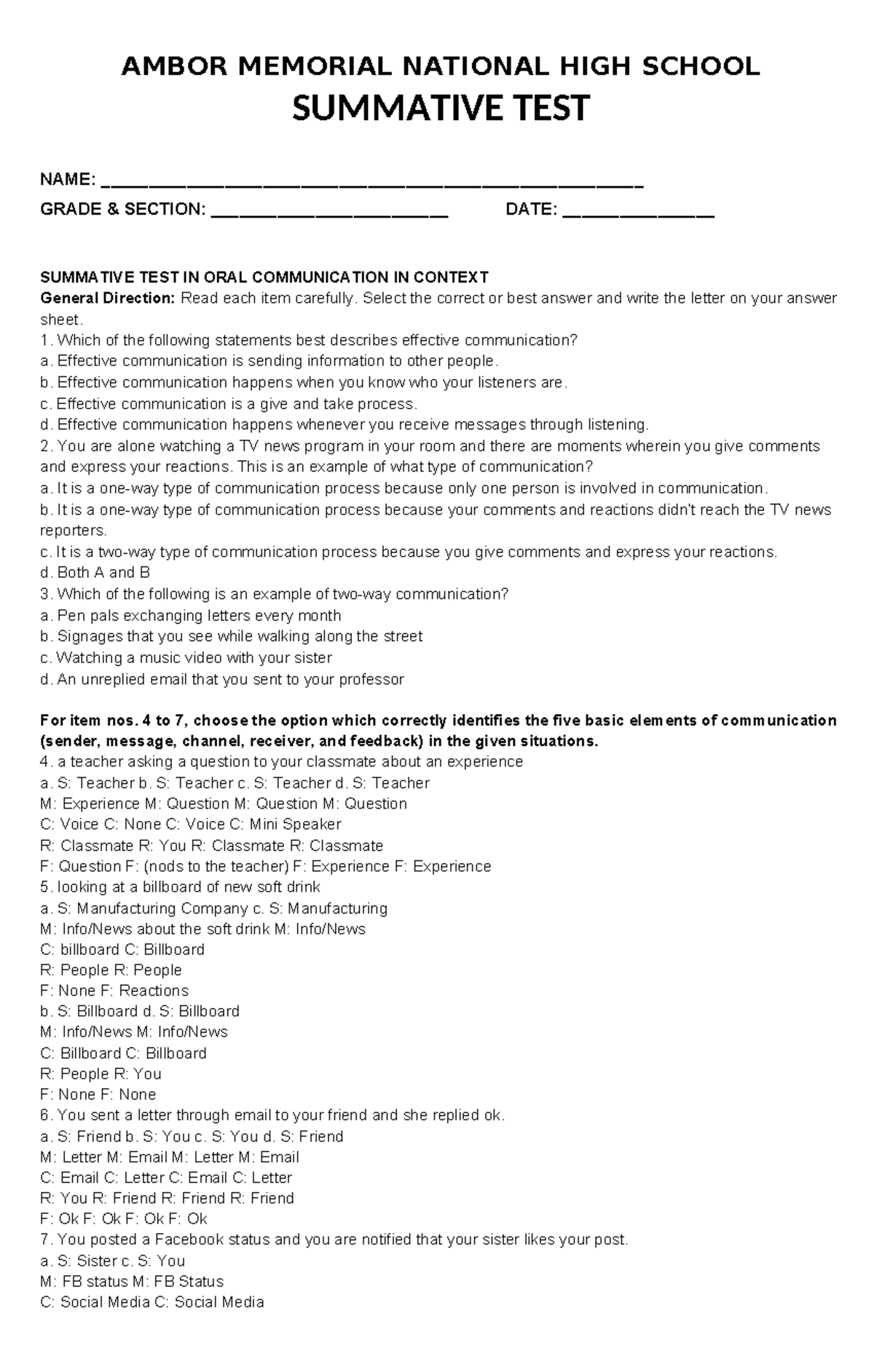 AMBOR MEMORIAL NATIONAL HIGH SCHOOL SUMMATIVE TEST IN ORAL ...