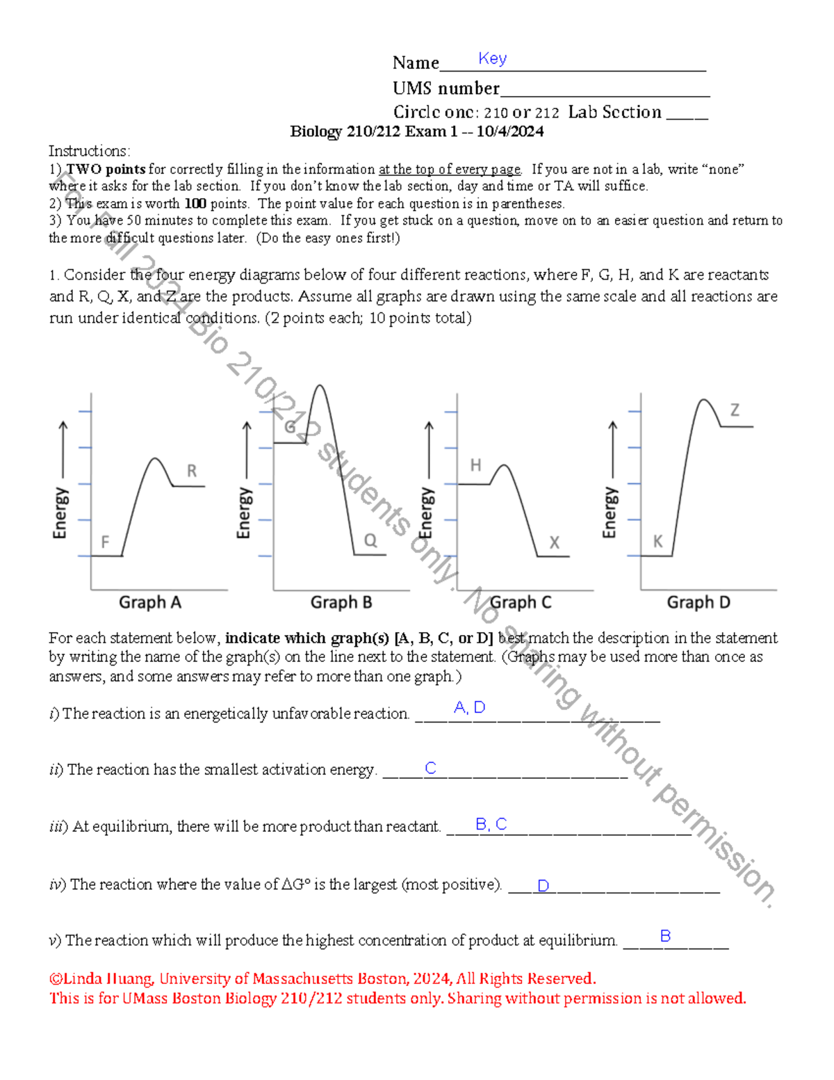 Biology 210/212 Exam 1 Study Guide - Key Instructions and Concepts ...