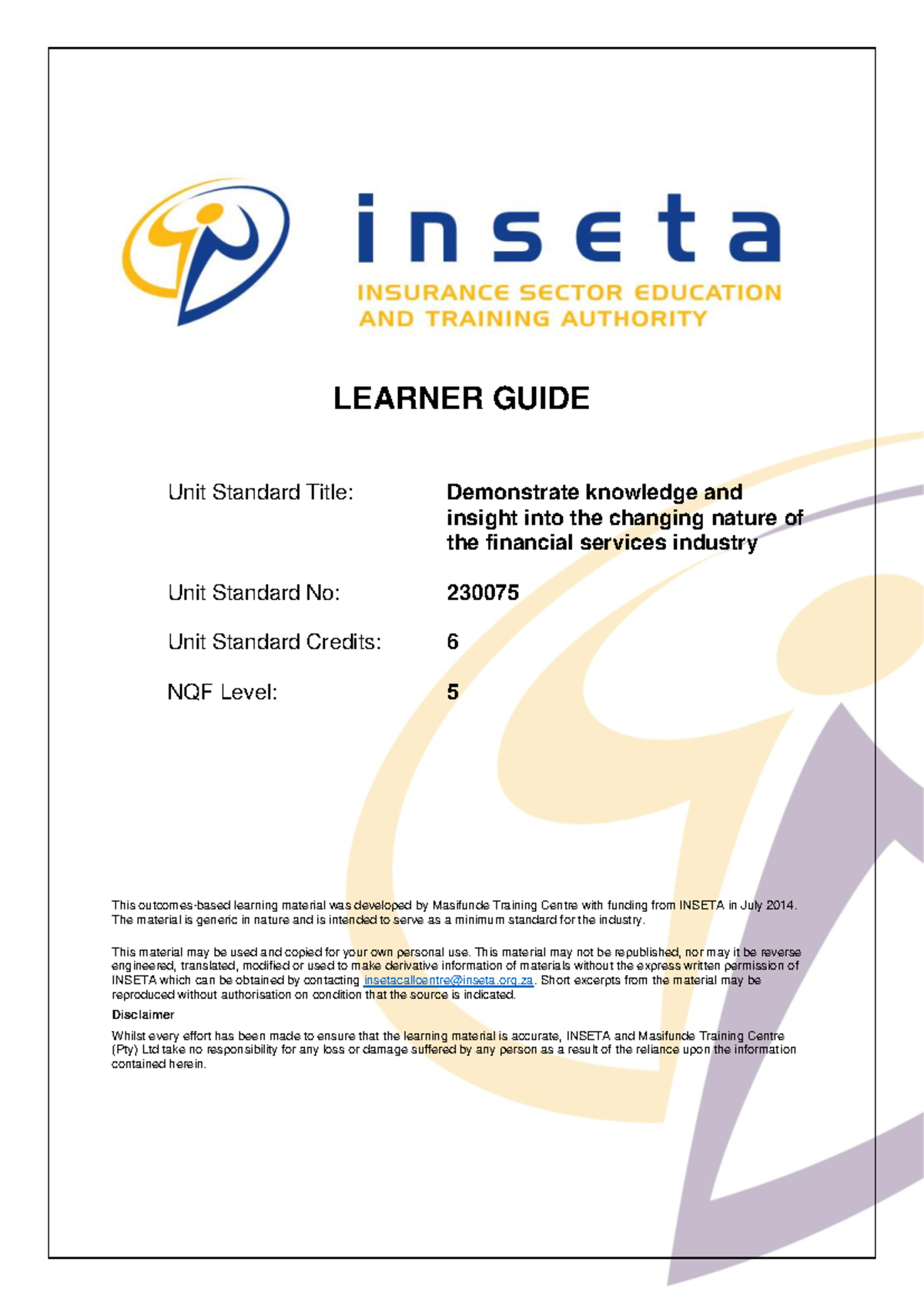 Learner Guide 230075: Insights into the Financial Services Industry ...
