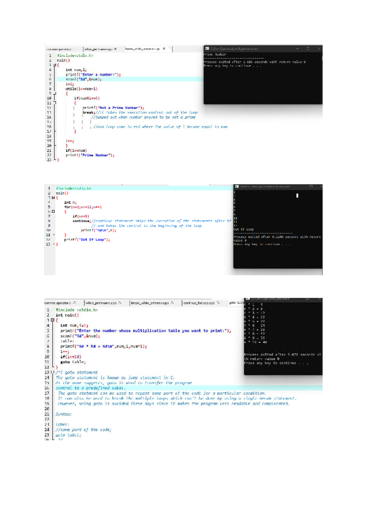 C Programming: Summary of Jump Statements (Continue, Break, Goto) - Studocu