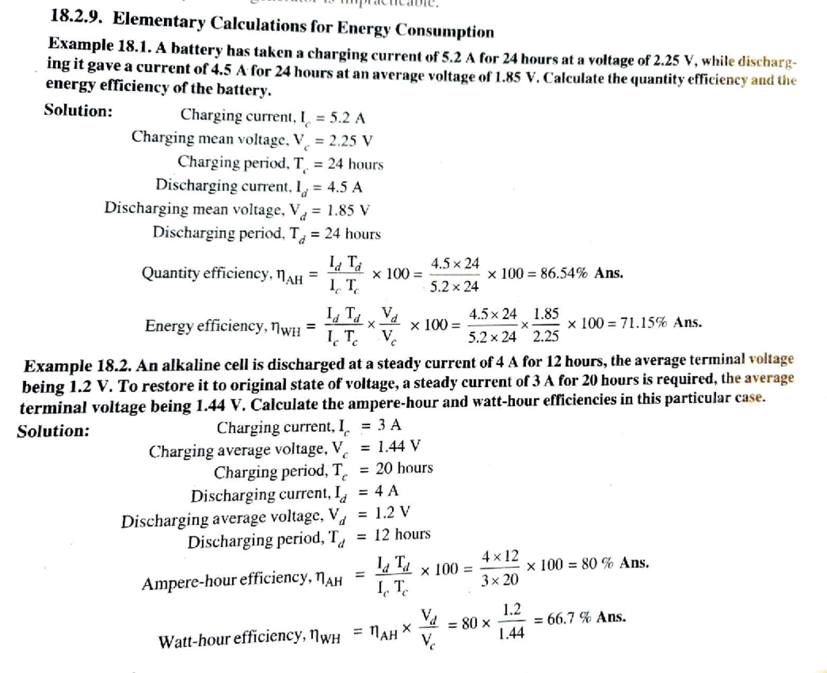 ELCB 18.2.9: Battery Efficiency Calculations and Examples - Studocu