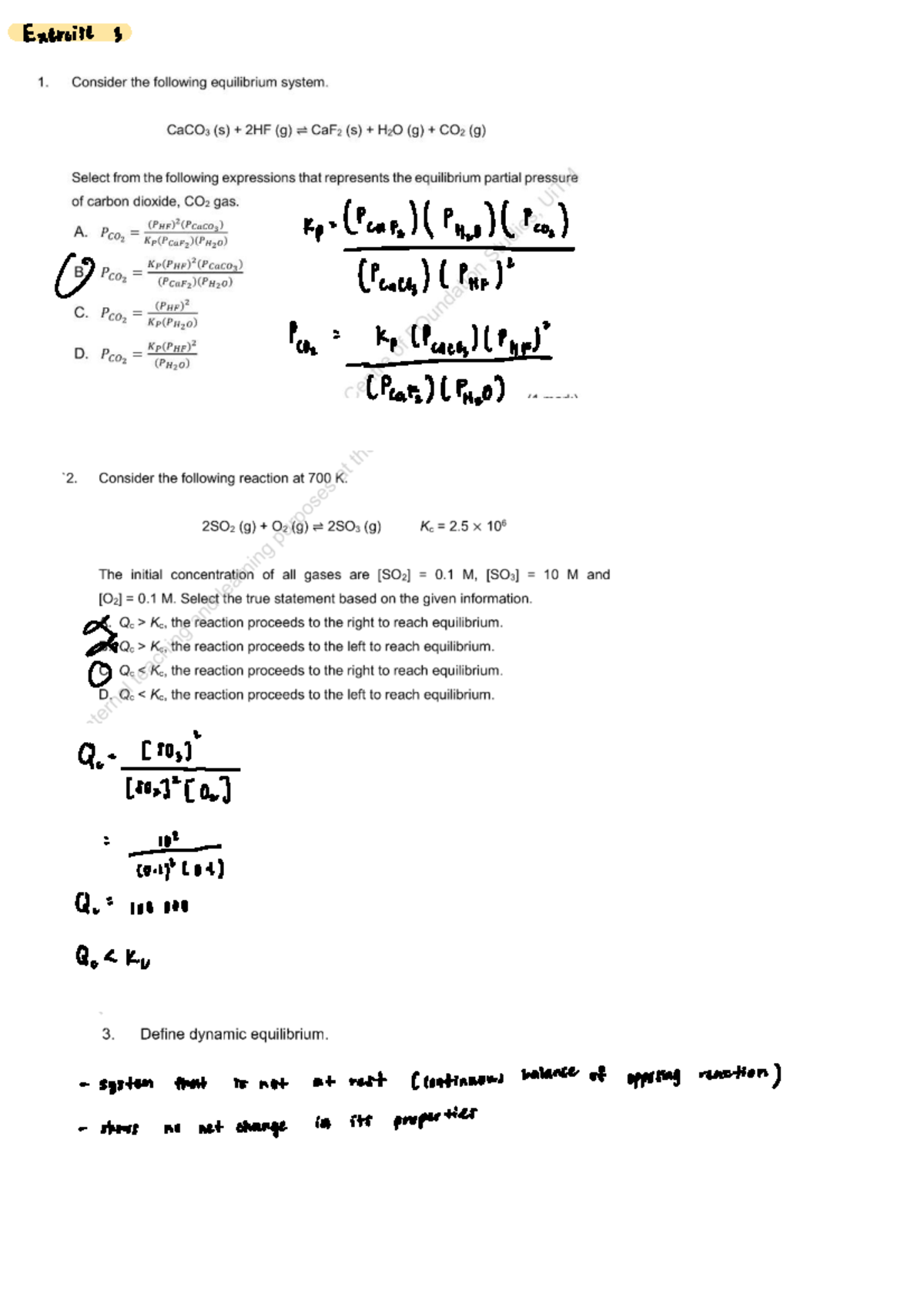 Tutorial 3 - Equilibrium Systems and Constants Analysis - Studocu