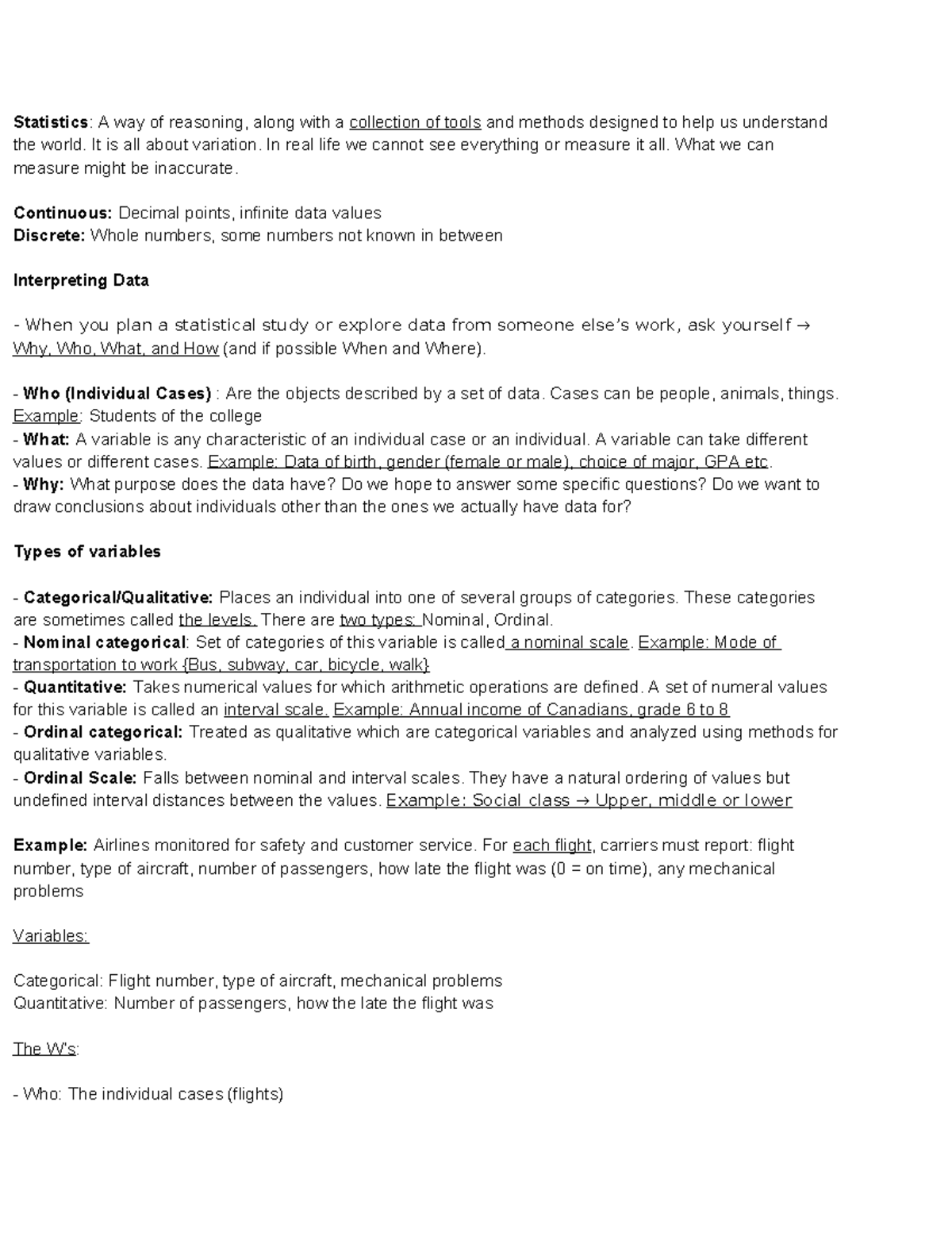 Statistics Lecture Notes - Understanding Data & Variables - Studocu
