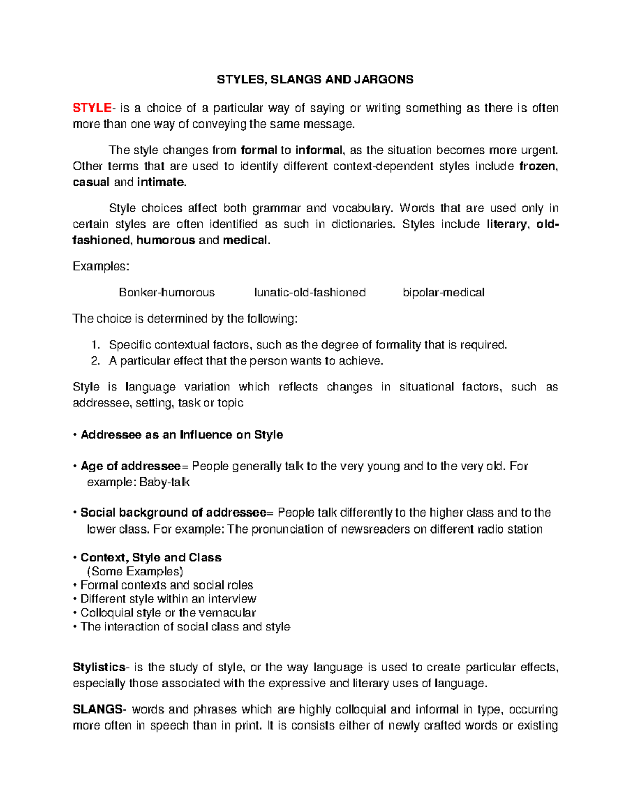 5 Styles, Slangs, and Jargons in Language Use - Studocu