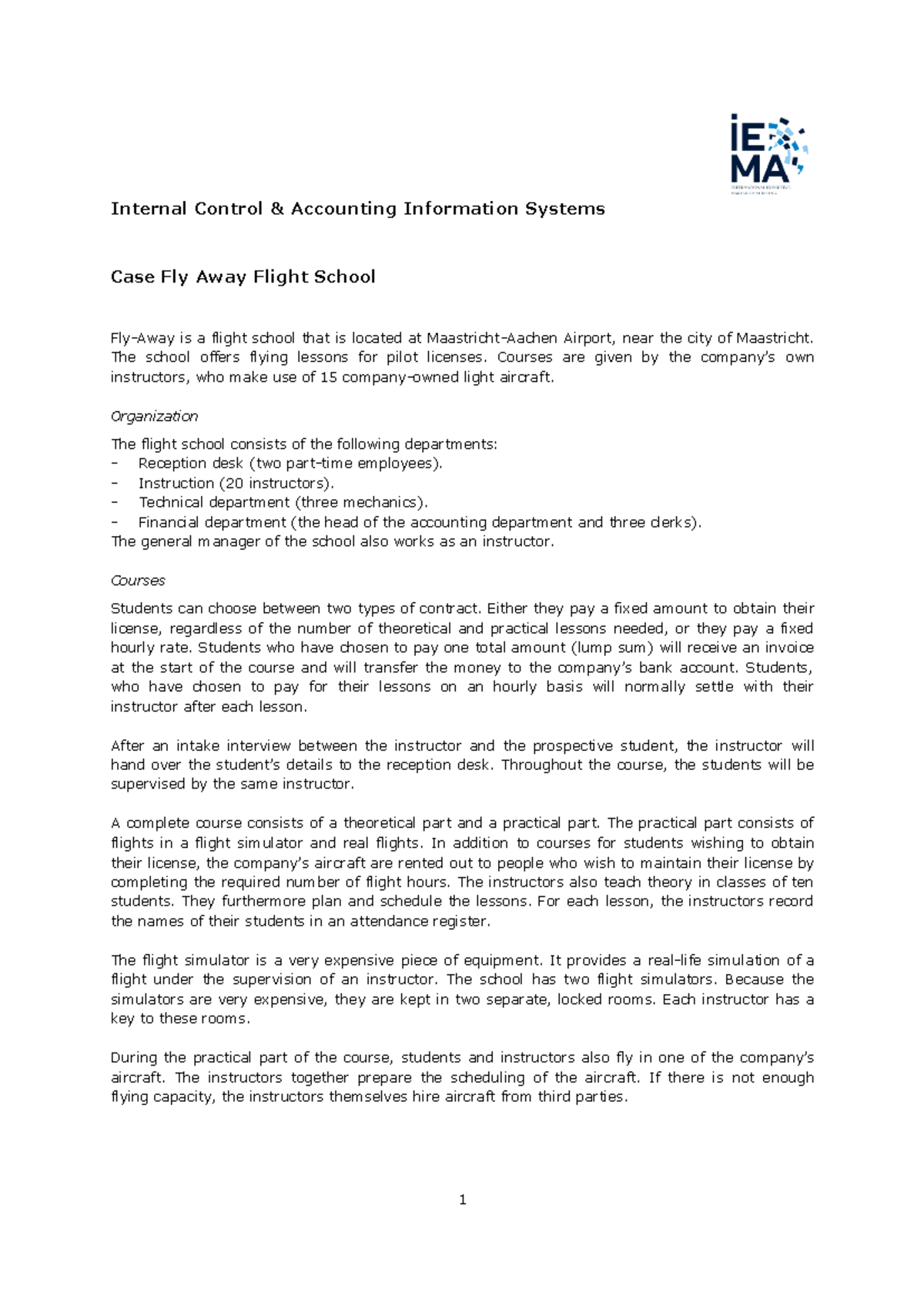 ICAI Case Study 1.1: Internal Control in Flight School Operations ...