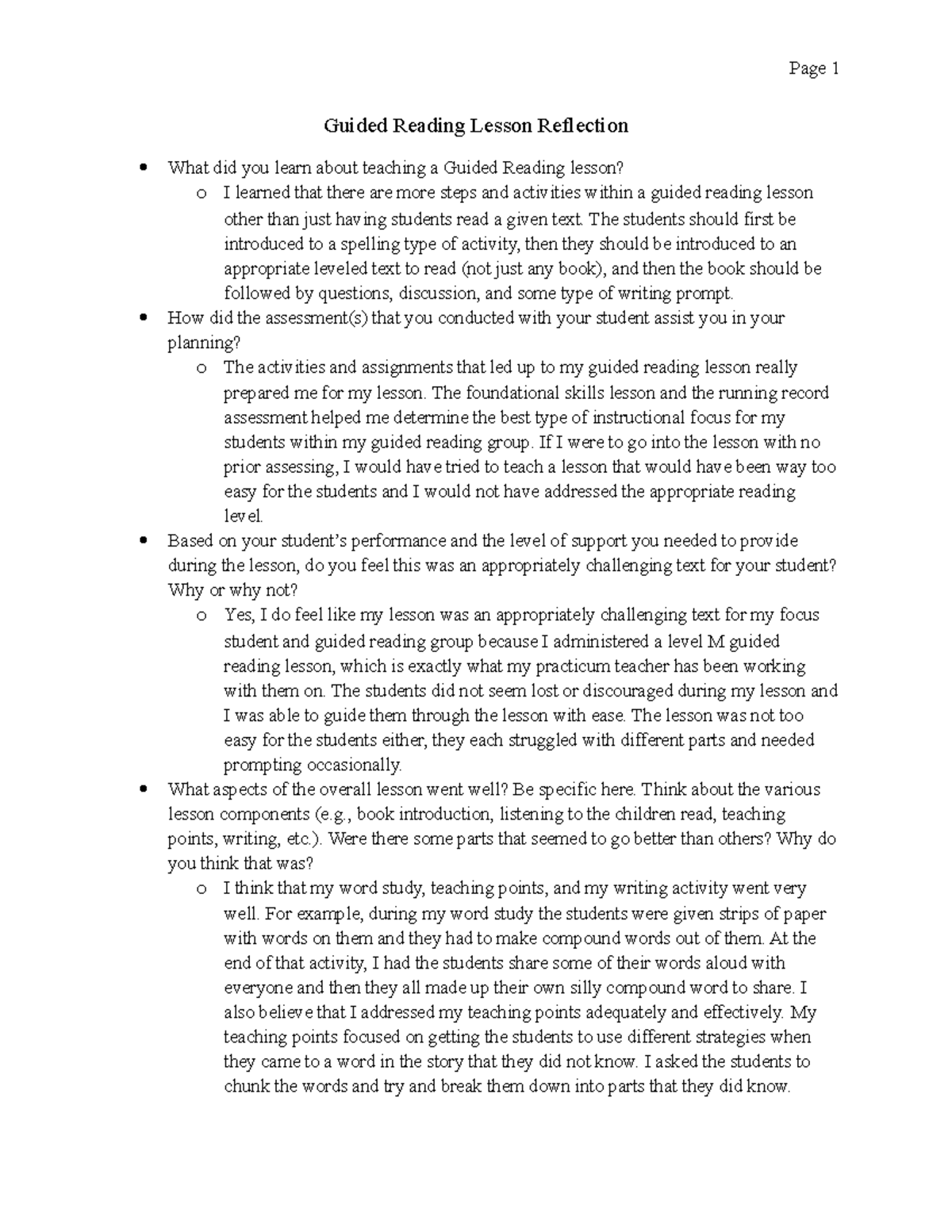 Guided Reading Lesson Reflection: Teaching Strategies & Assessments ...