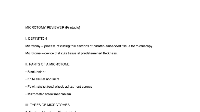 Microtomy Reviewer (HIST 101): Essential Techniques and Types - Studocu