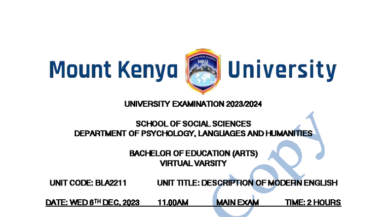 BLA2211 Final Exam: Description of Modern English - Studocu