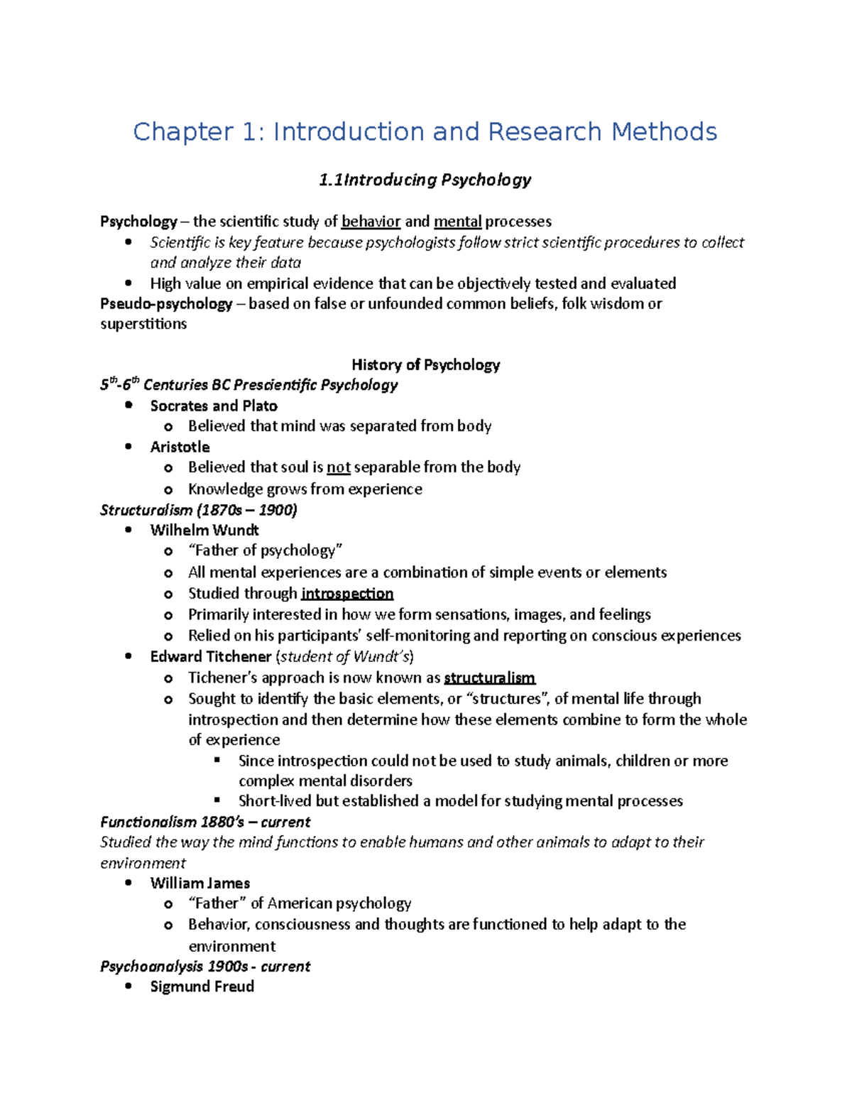 Psychology 101: Final Exam Review on Research Methods & History - Studocu