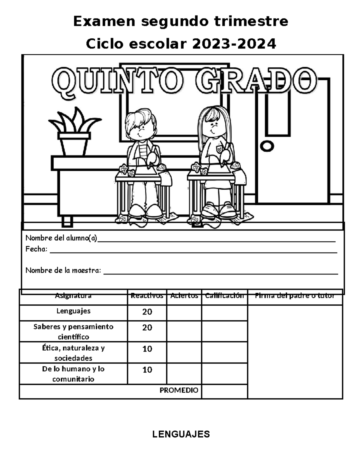 Examen 5to Grado 2do Trimestre 2023-2024 - Lenguaje y Ciencias - Studocu