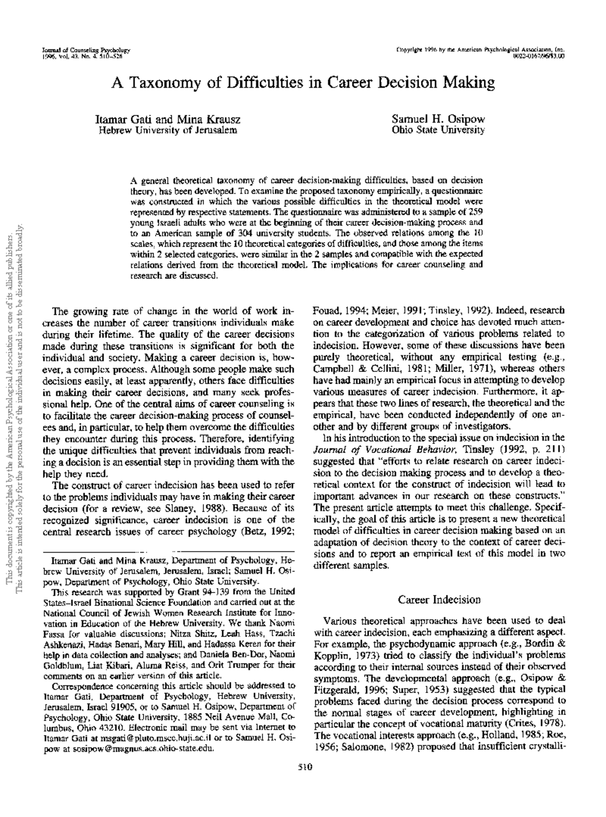 CDDQ Research One - Article on CDDQ - Journal of Counseling Psychology ...
