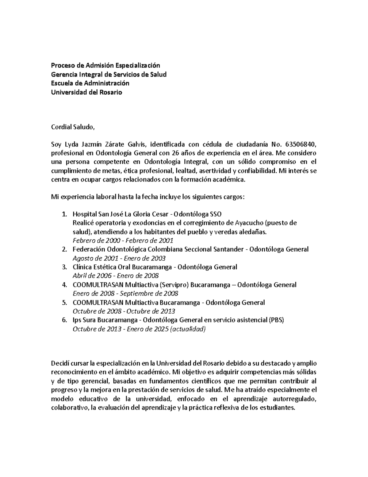 Carta Lyda - EDSDF - Proceso de Admisión Especialización Gerencia ...