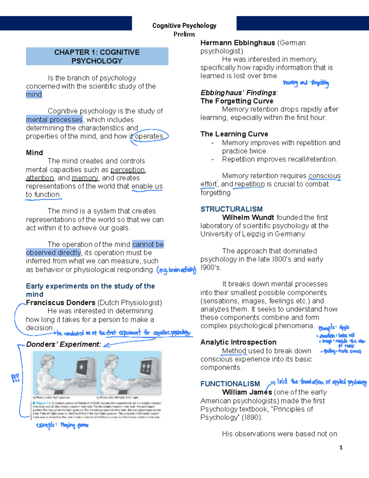 COGP211 Prelims: Lecture Notes on Cognitive Psychology Concepts - Studocu