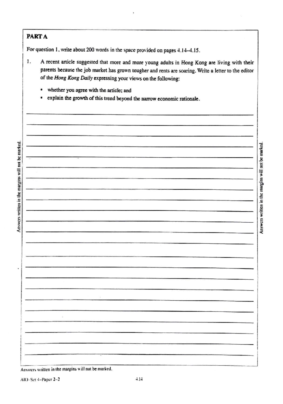 DSE English Writing Task: Letter to the Editor on Young Adults Living ...