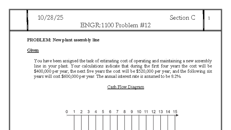 ENGR:1100 Section C Problem 12 - Assembly Line Cost Analysis - Studocu