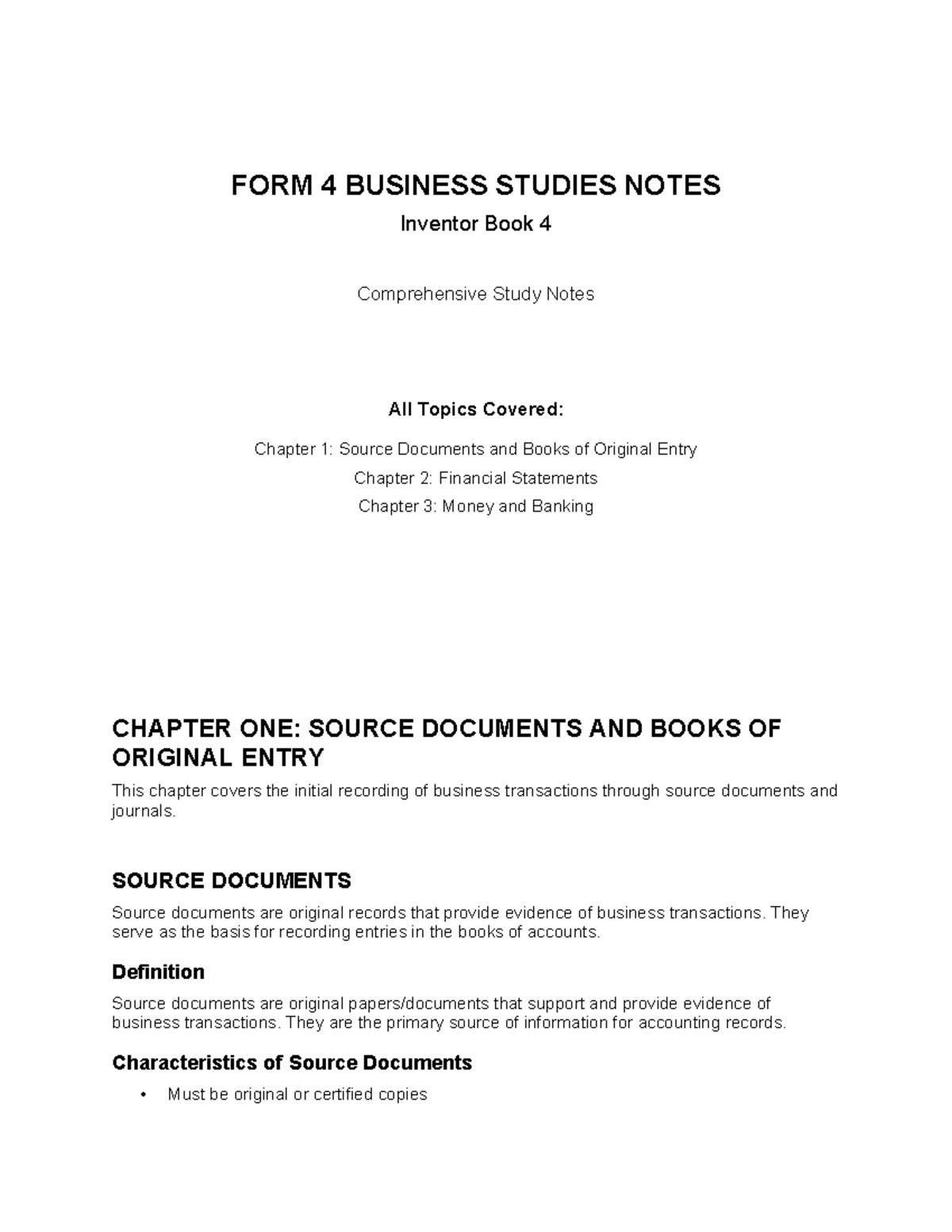 Form 4 Business Studies Notes: Comprehensive Guide to Key Topics - Studocu