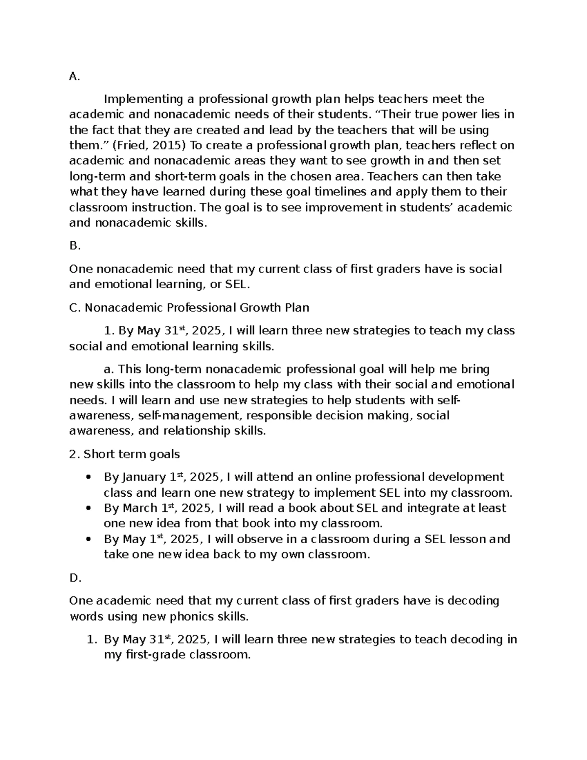 D629 Task 2: Professional Growth Plan for Student Success - Studocu