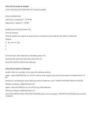 Summary of processes influence and mdm only - INFLUENCE LINES IN BEAMS ...