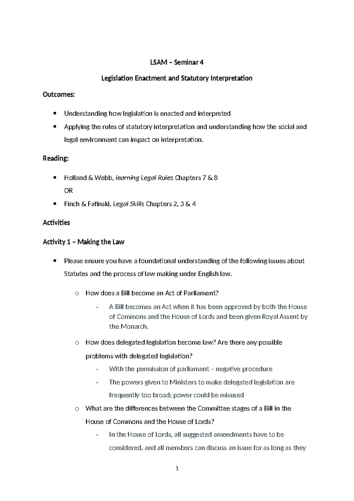 LSAM Seminar 4: Legislation Enactment & Statutory Interpretation ...