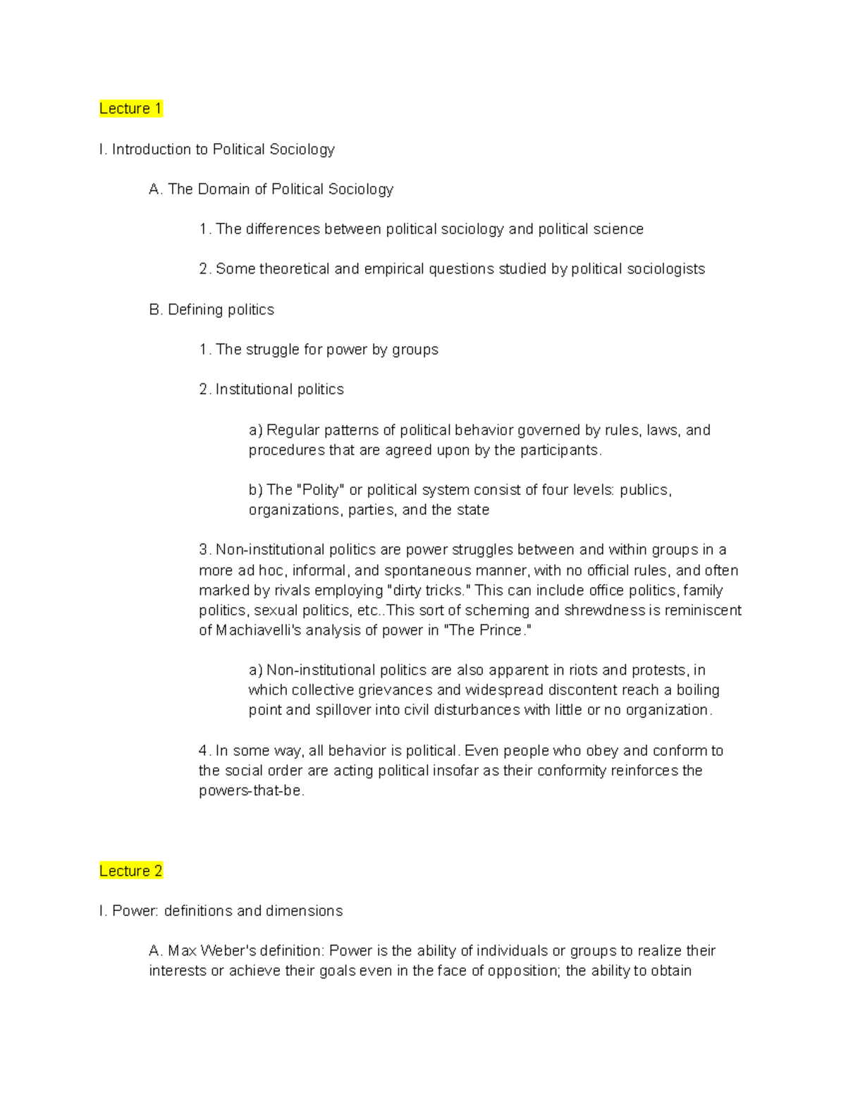 POLI 101 - Week 1 Lecture Notes: Intro to Political Sociology & Power ...