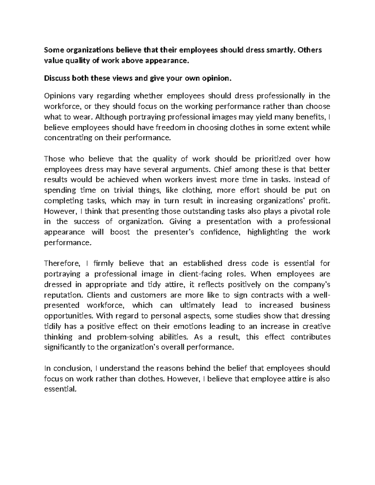 Essay Notes: The Dress Code vs Work Quality Debate - Studocu