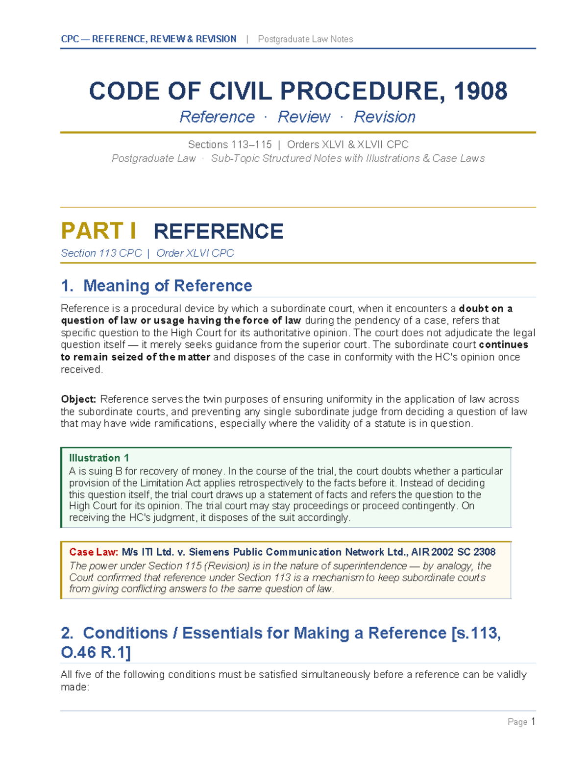 CPC 1908: Reference, Review & Revision - Postgraduate Law Notes - Studocu