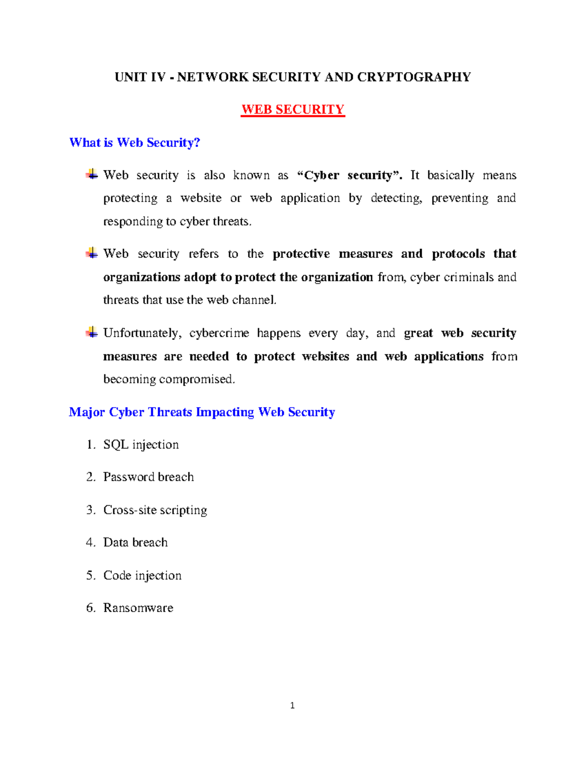 Unit IV: Network Security & Cryptography - Web Security Overview - Studocu