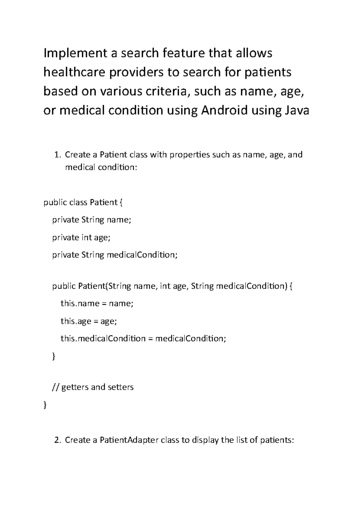 Android Patient Search Feature Implementation in Java - Studocu