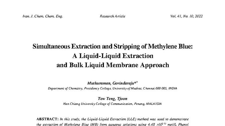 Simultaneous Extraction and Stripping of Methylene Blue: A BLM Approach ...