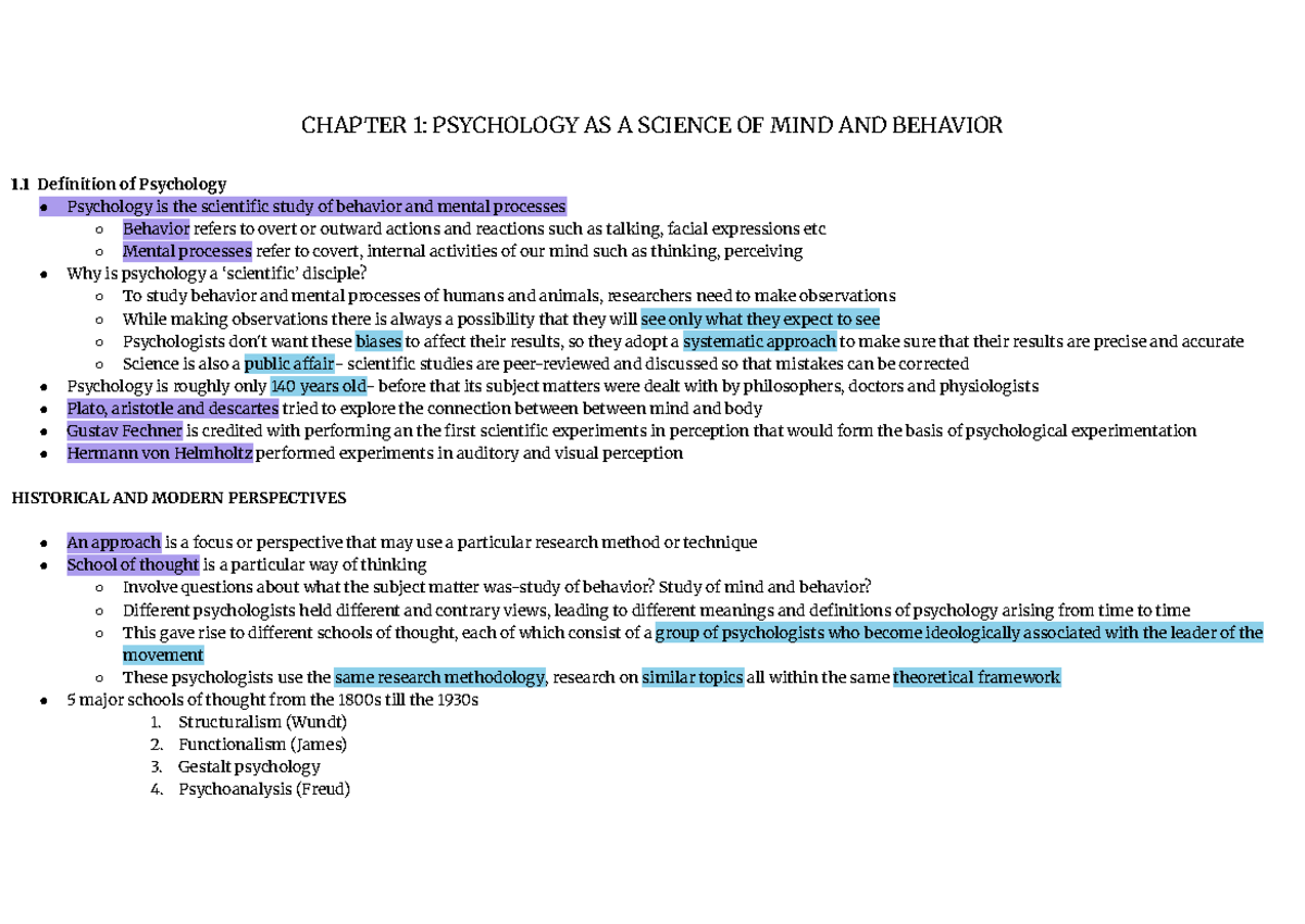 CHAPTER 1: PSYCHOLOGY AS A SCIENCE OF MIND AND BEHAVIOR - Studocu