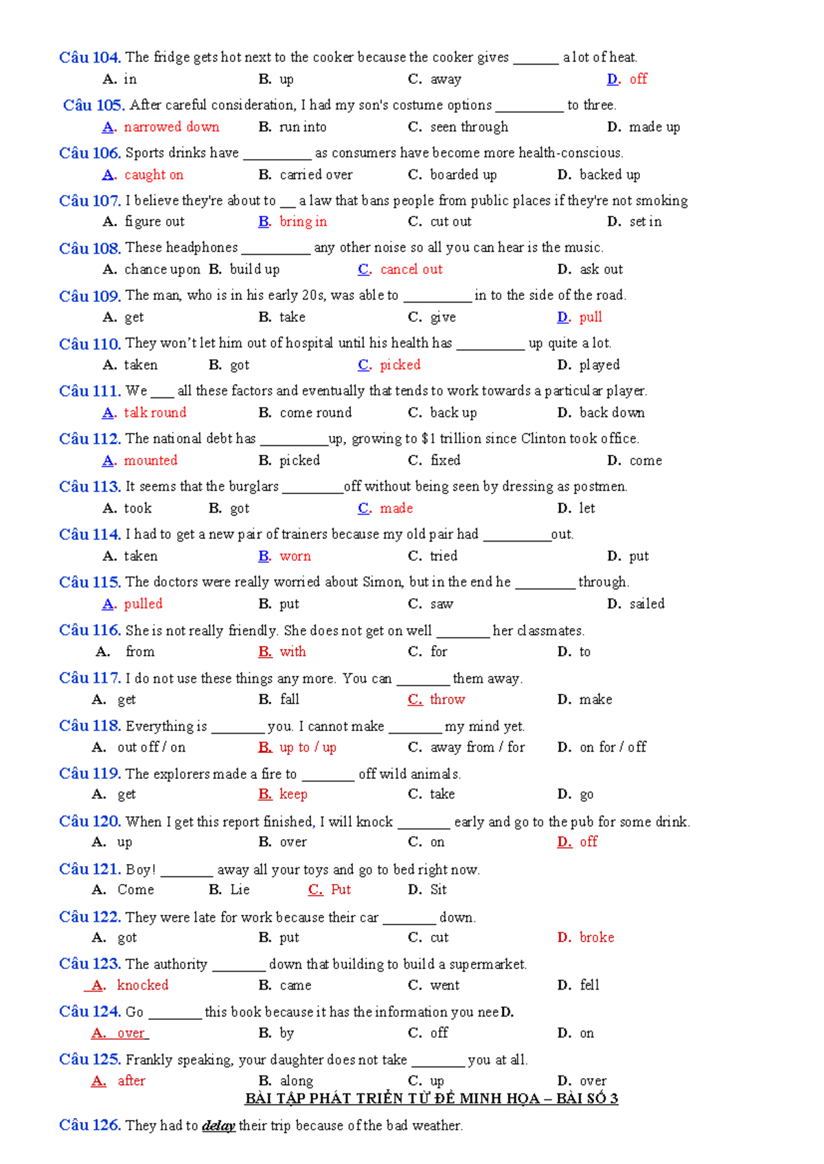 Phrasal Verbs KEYS - TDTU Study Guide - Studocu