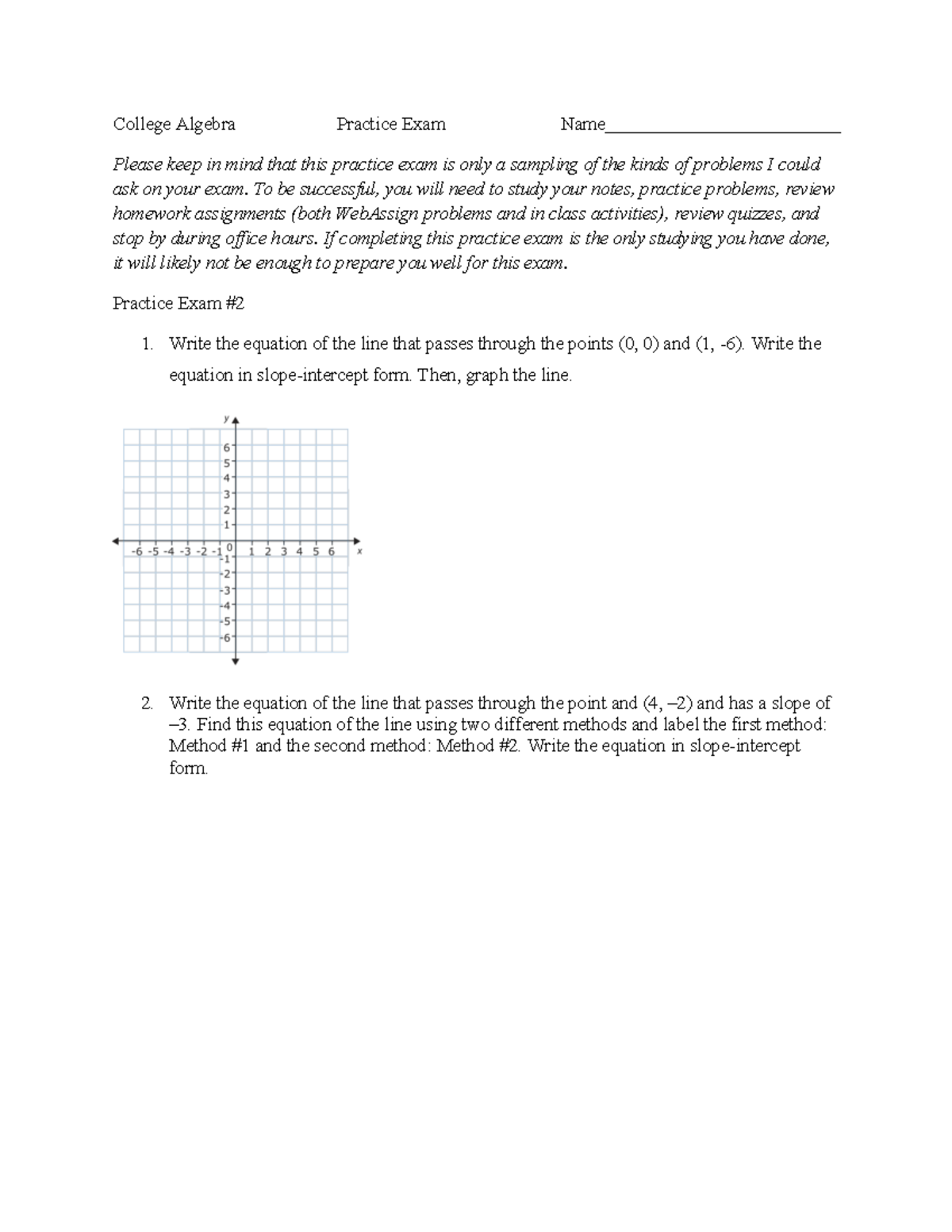 College Algebra Practice Exam 2: Structure & Problem-Solving Strategies ...