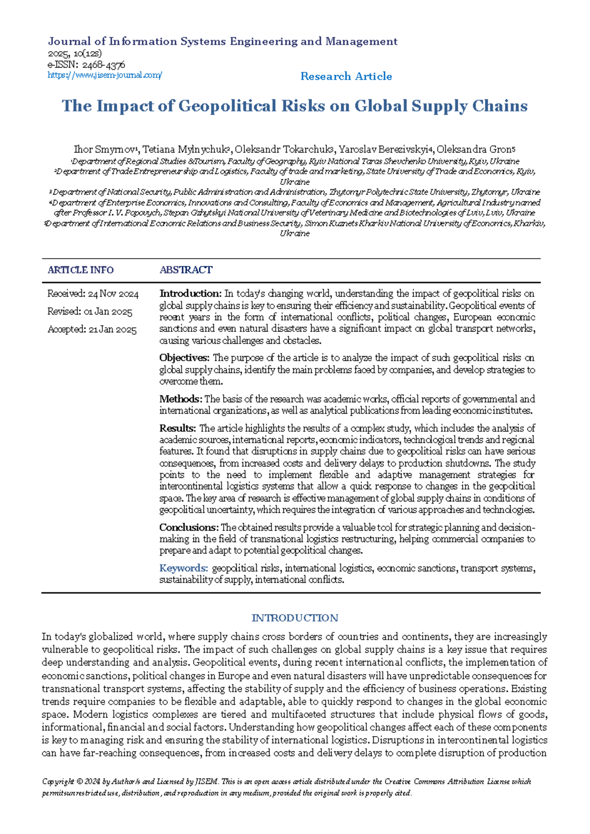 Geopolitical Risks and Their Impact on Global Supply Chains: A Study ...
