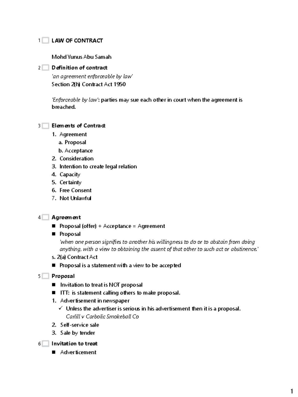LAW OF CONTRACT S1 - Key Elements and Legal Principles - Studocu