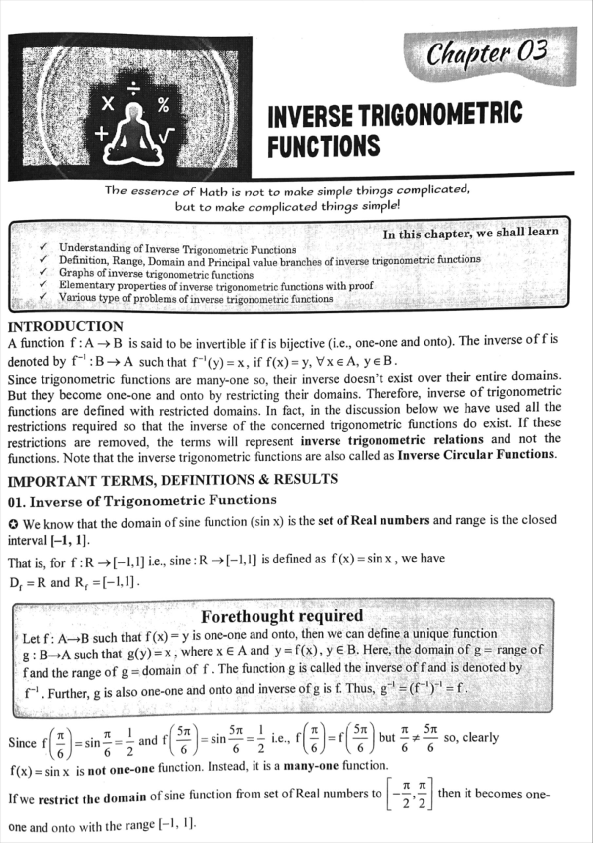 Inverse Trigonometric Functions - Chapter 03 CBSE Notes - Studocu